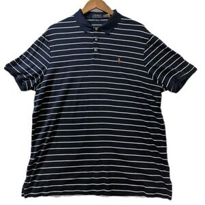 Polo Ralph Lauren Classic Fit XL Navy White‎ Stripe Polo Shirt Flesh Pony Knit